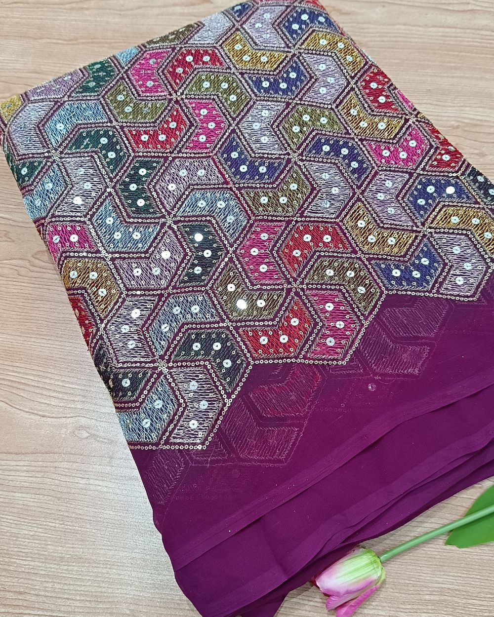 Georgette Work Dark Purple (Multicolor) Colour 42 Inches Width