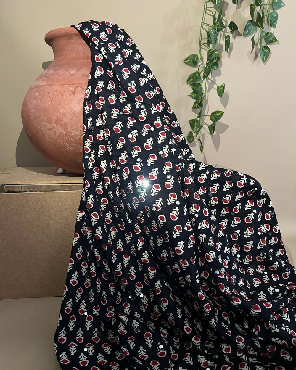 Cotton Abla Work Black Colour 44 Inches Width