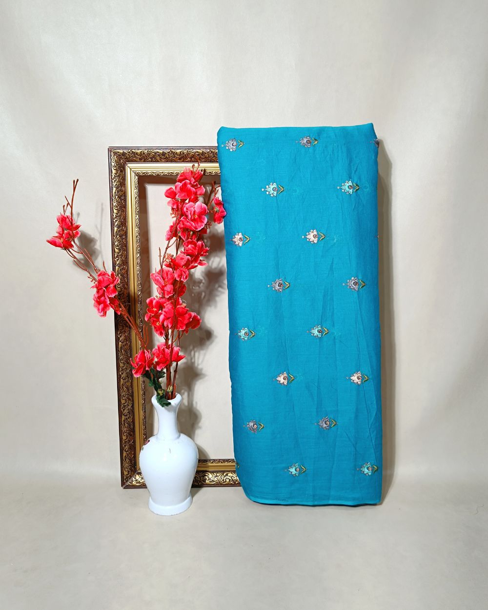 Mal Cotton with Thread Work Peacock Blue Colour 40 Inches Width