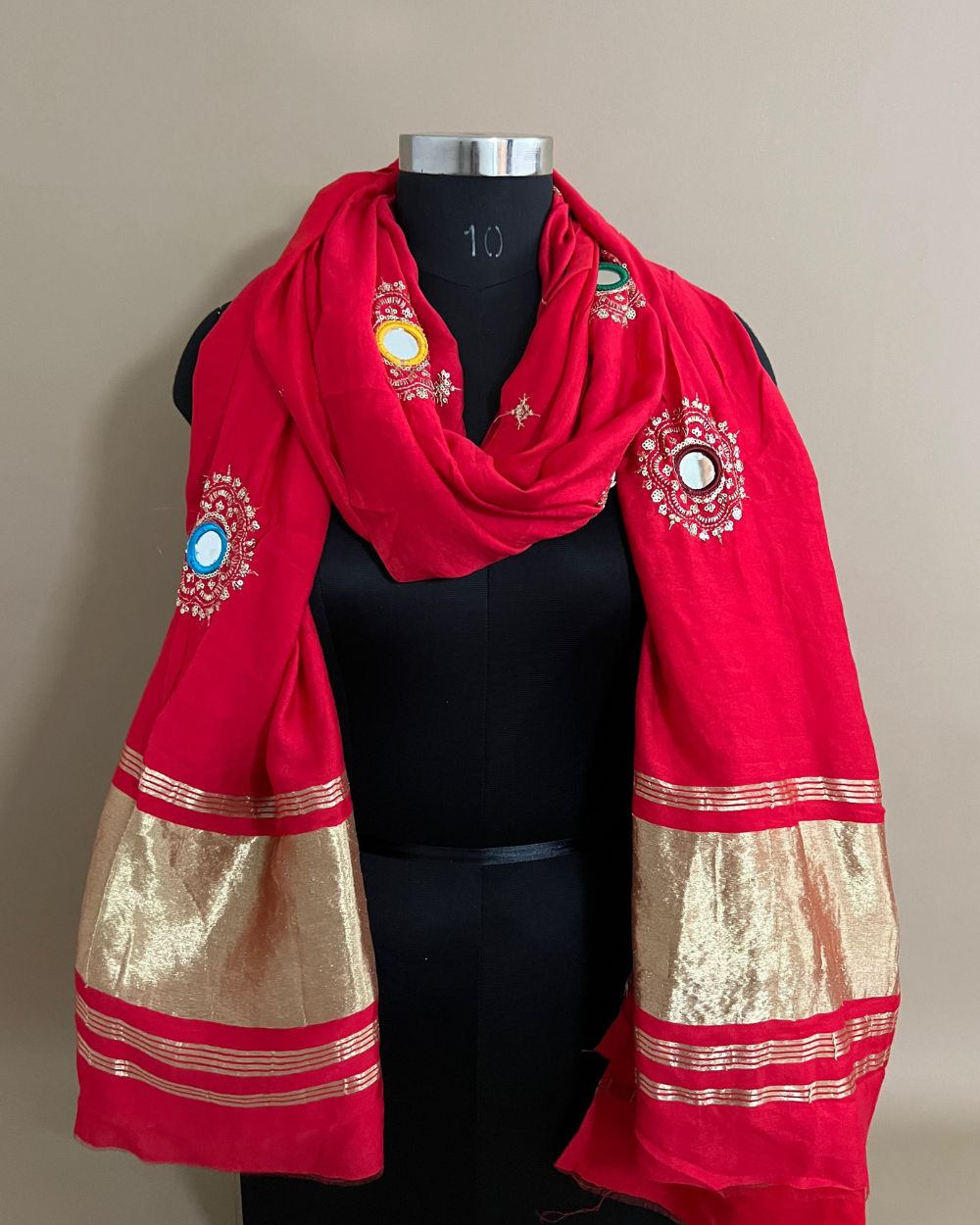 Abla Work Dupatta Cotton Silk Red Colour 41 Inches Width