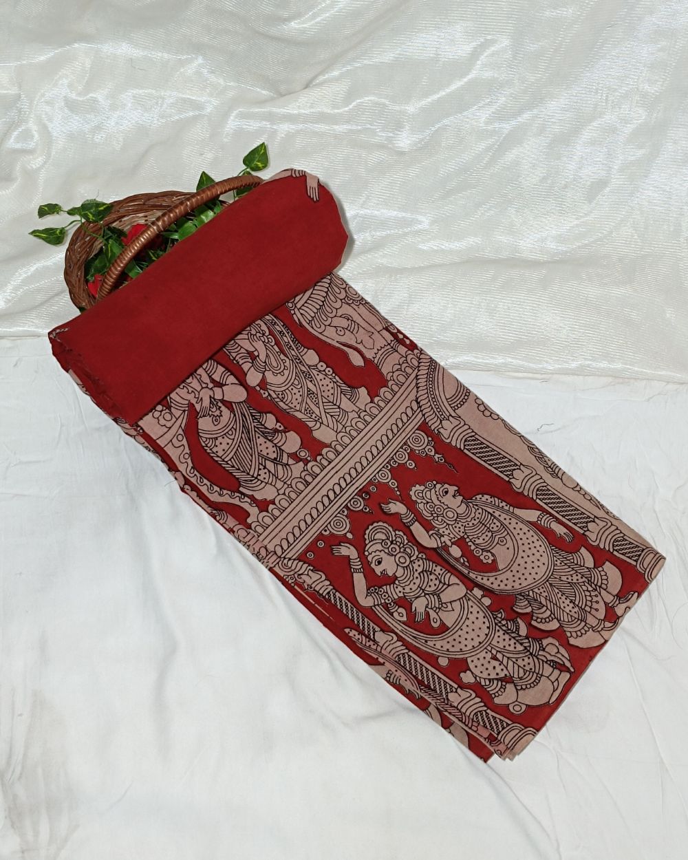 Hand Block Printed Cotton Kalamkari Red Colour 46 Inches Width