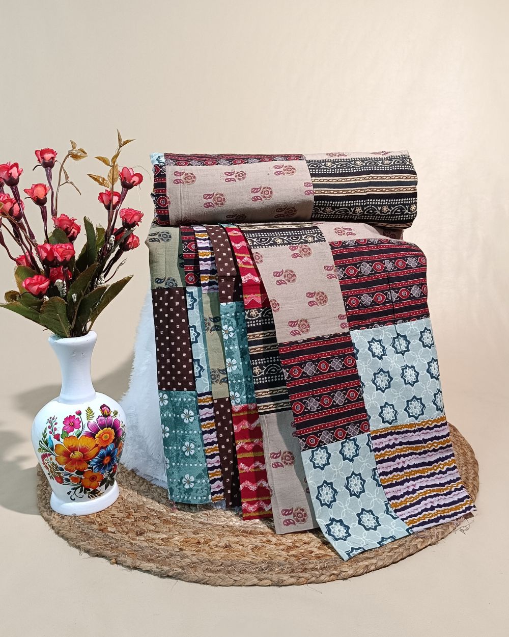 Printed Cotton  Patchwork Quilt Multicolor 42 Inches Width