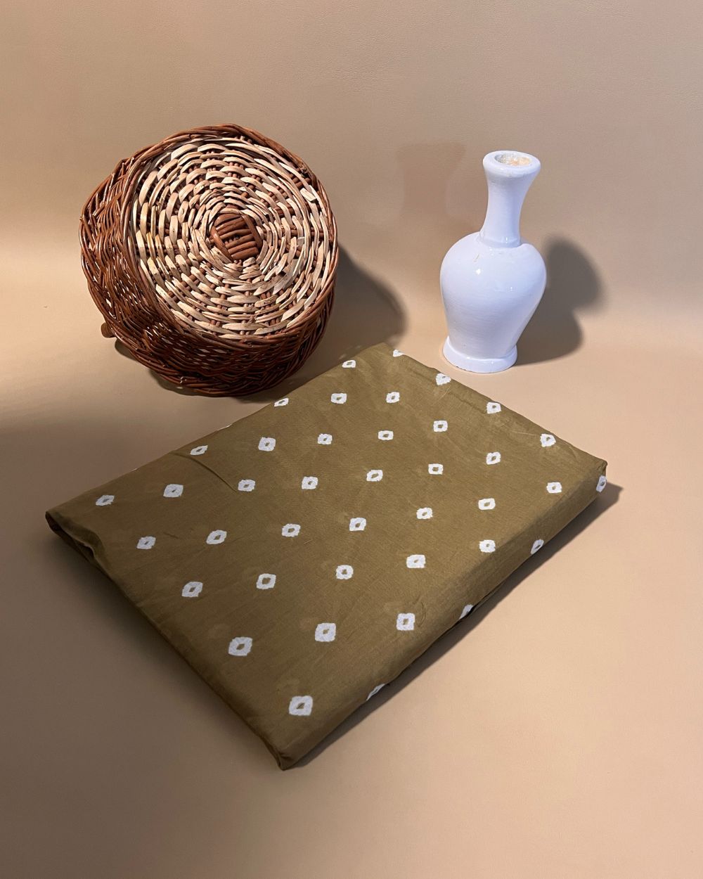 Pure Soft Cotton Bandhani Print Dark Khaki Colour 44 Inches Width