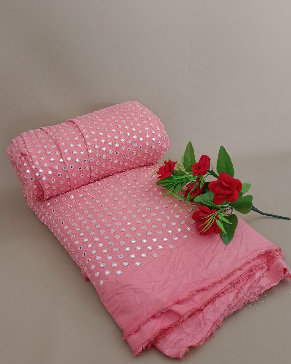 Rayon Abla Work Peach Pink Colour 44 inches width