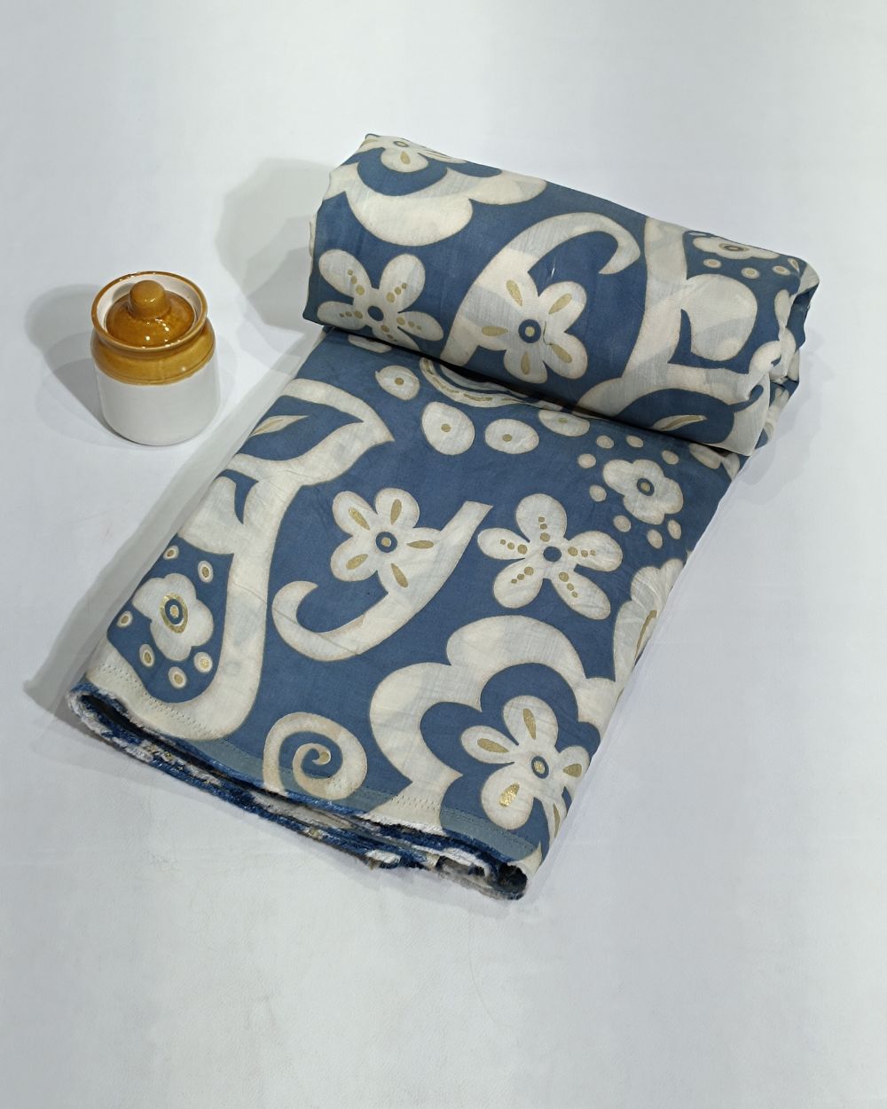 Printed Muslin (Foil) Blue Grey Colour 43 Inches Width