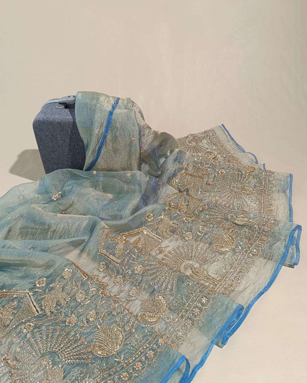 Hiranya with Border Work Pastel Pista Colour 44 Inches Width