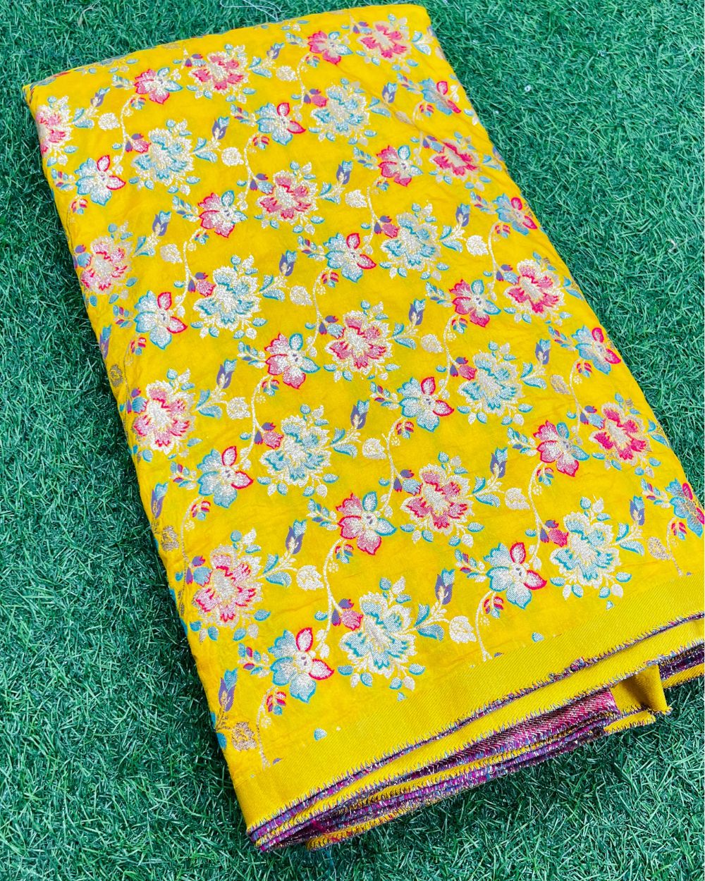 Chanderi Work with Border Yellow Colour 45 Inches Width