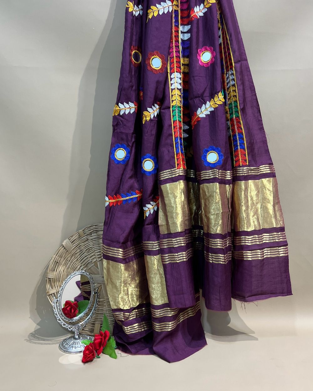 Abla Work Lagdi Patta Dupatta Art Silk Wine Colour 40 Inches Width
