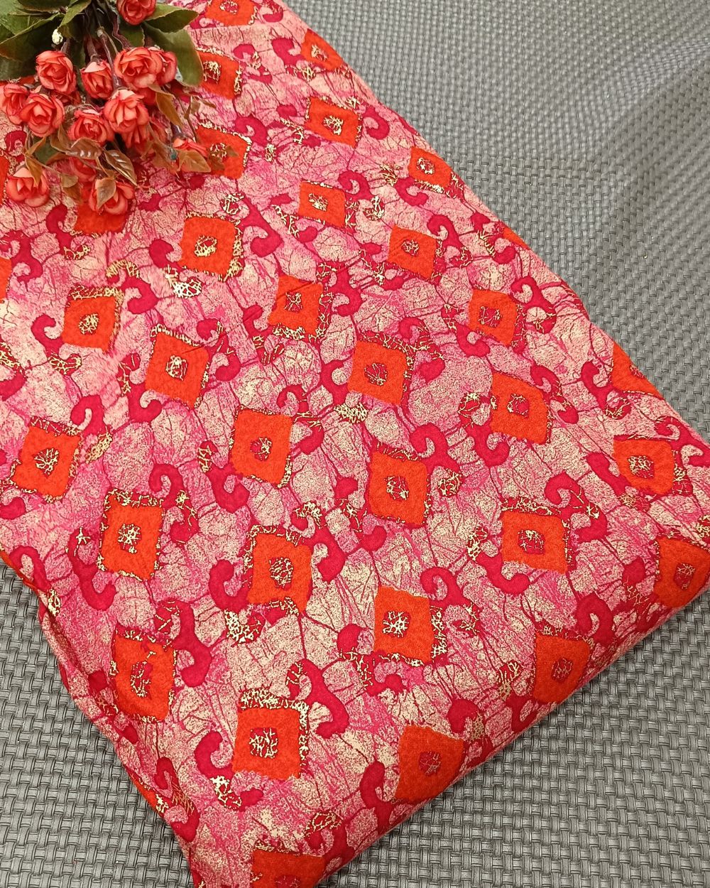 Rayon Foil Print Red Colour 42 Inches Width