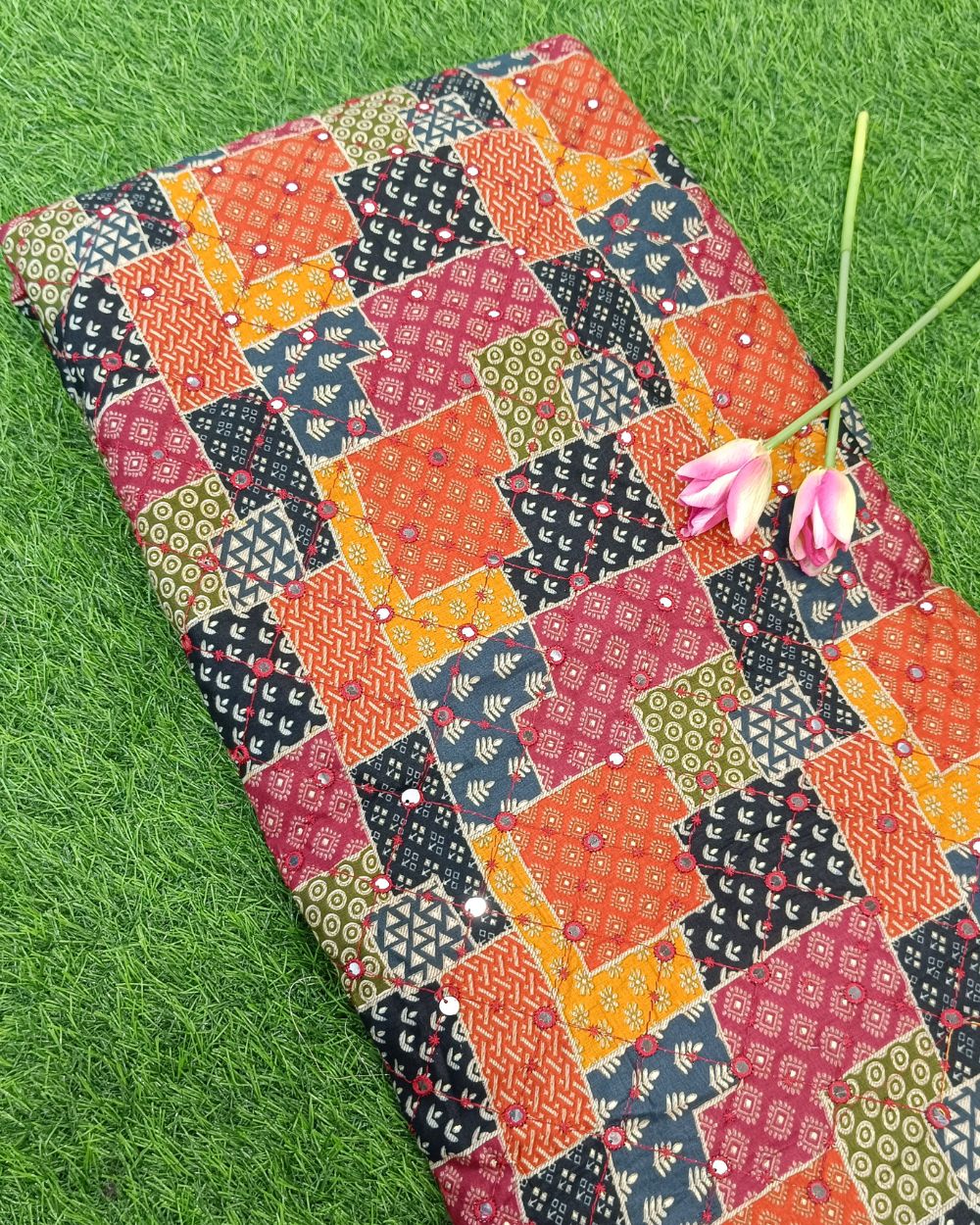 Cotton Abla Work Multicolor 42 Inches Width