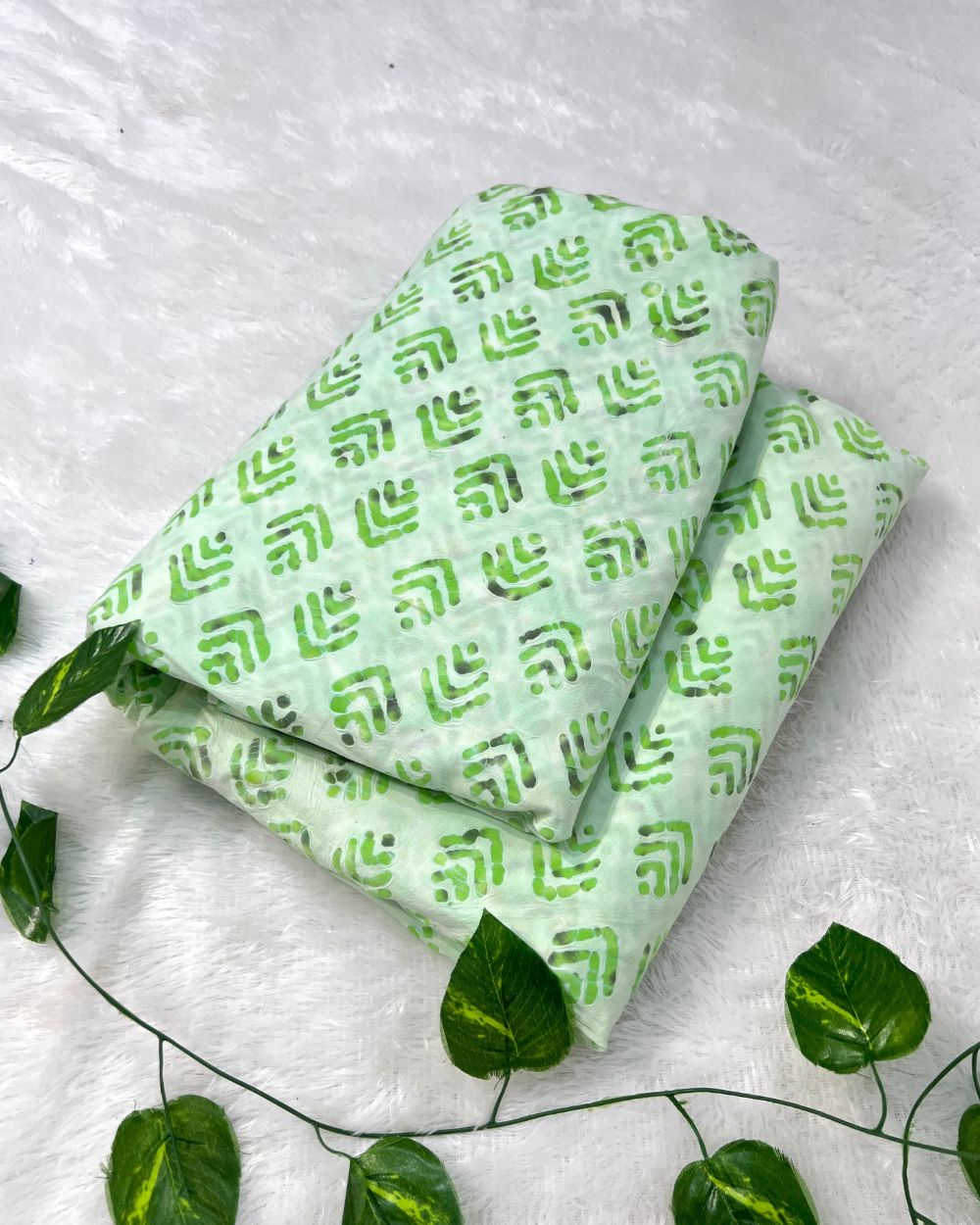 Cotton Hand Blocked Wax Bubble Batik Print Light Pista Colour 42 Inches Width