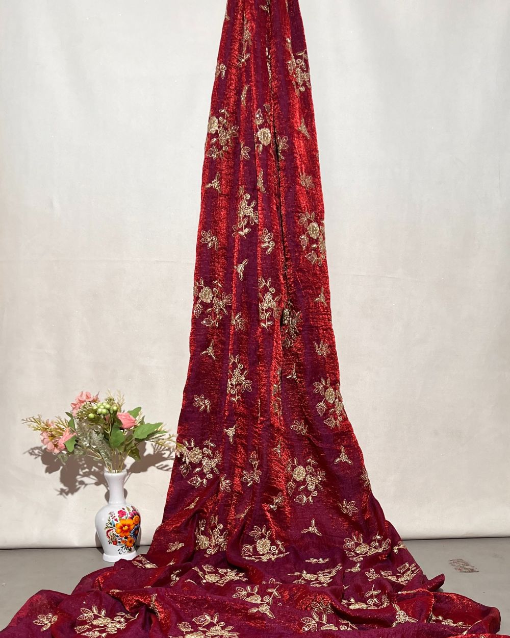 Ice Fendy (Space Silk) Work Maroon Colour 48 Inches Width