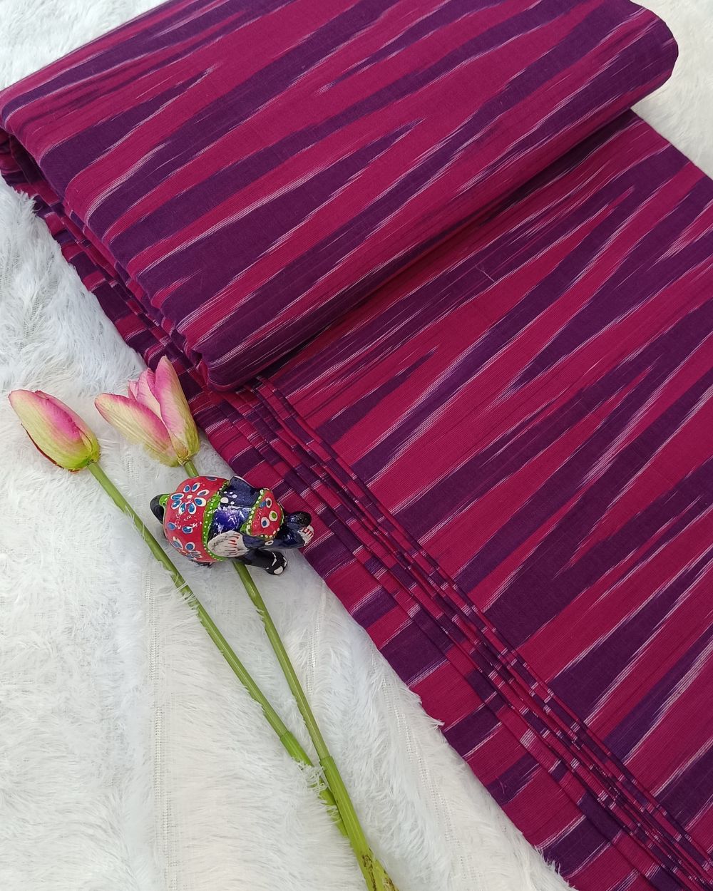 Woven Pure Cotton Ikat Violet Colour 42 Inches Width