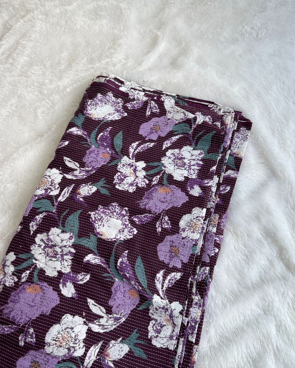 Printed Cotton Kantha Work Wine Colour 42 Inches Width