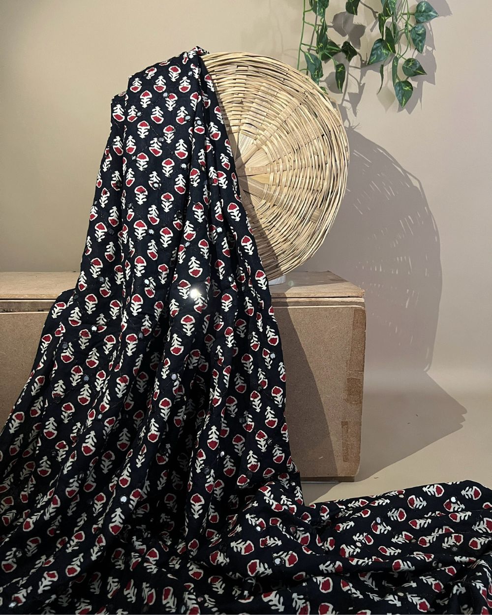 Cotton Abla Work Black Colour 44 Inches Width
