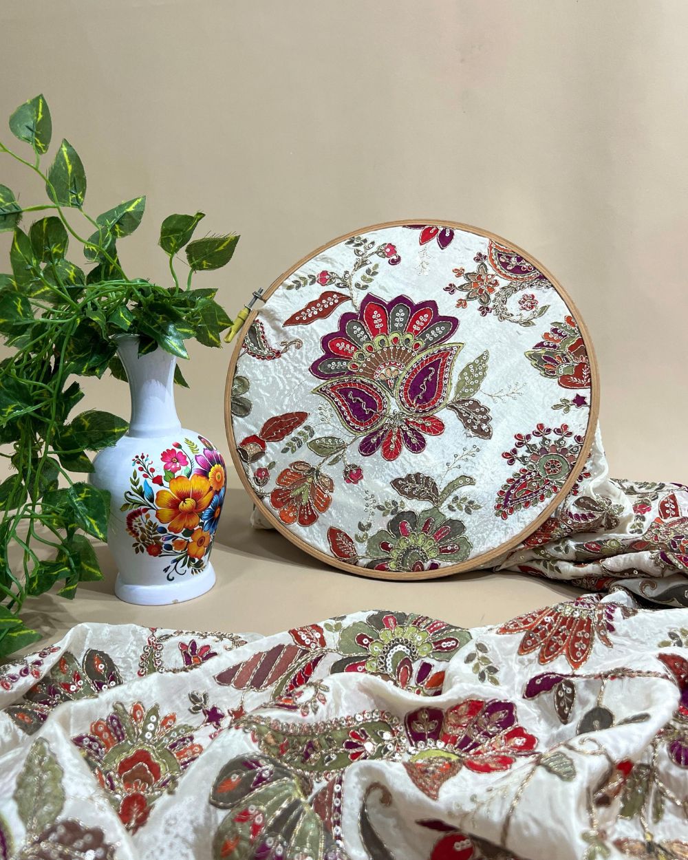 Natural Crepe Work Cream Colour 45 Inches Width