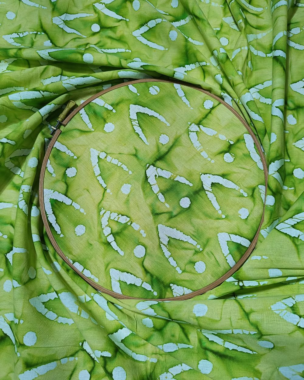 Cotton Hand Blocked Wax Batik Print Parrot Green Colour 44 Inches Width