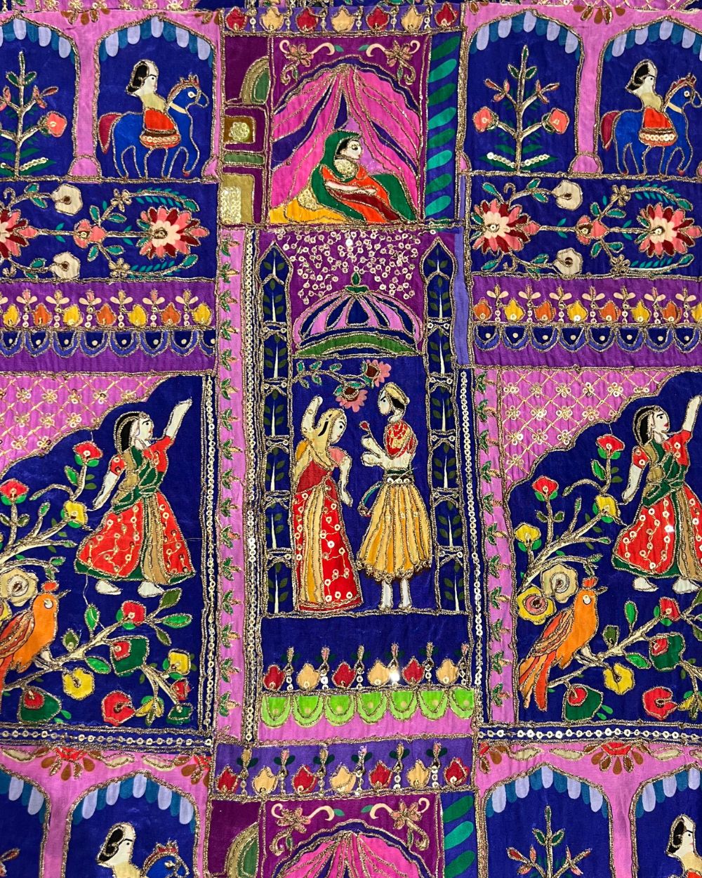 Position Print with Sequin Embroidery on Natural Crepe Work Multicolor 42 Inches Width