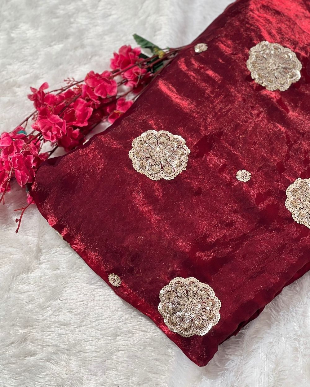 Space Silk Work Maroon Colour 44 Inches Width