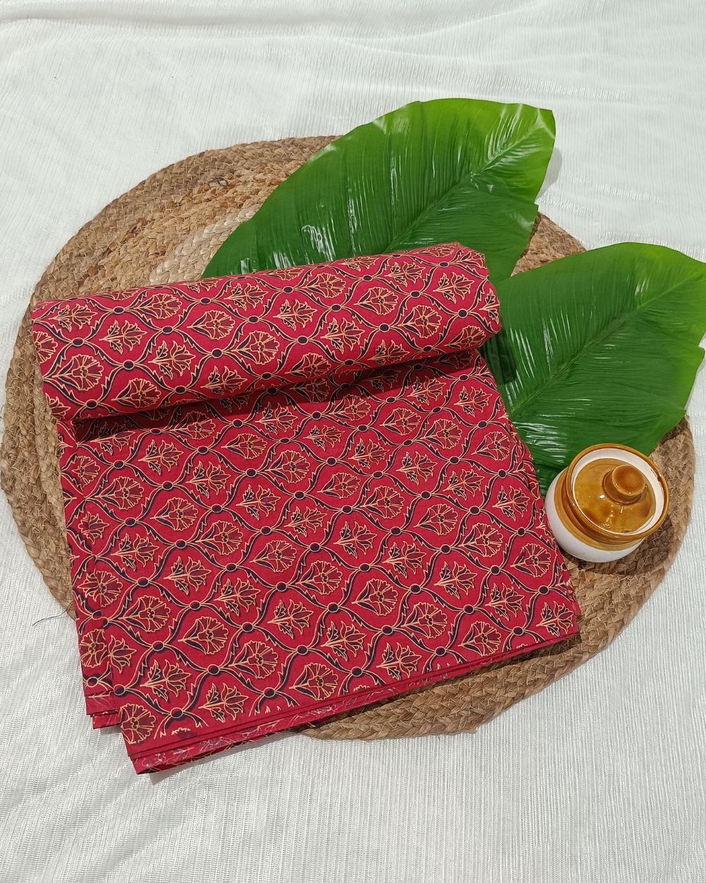 Ajrakh Cotton Natural Dye Block Printed Red Colour 44 Inches Width