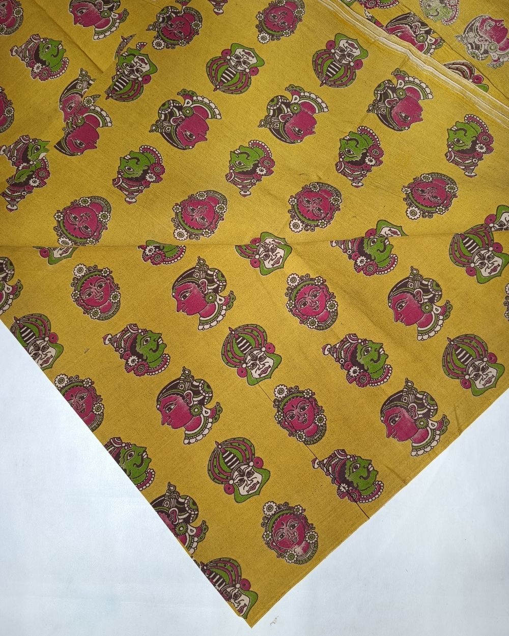 Hand Block Printed Cotton Kalamkari Lemon Yellow Colour 46 Inches Width
