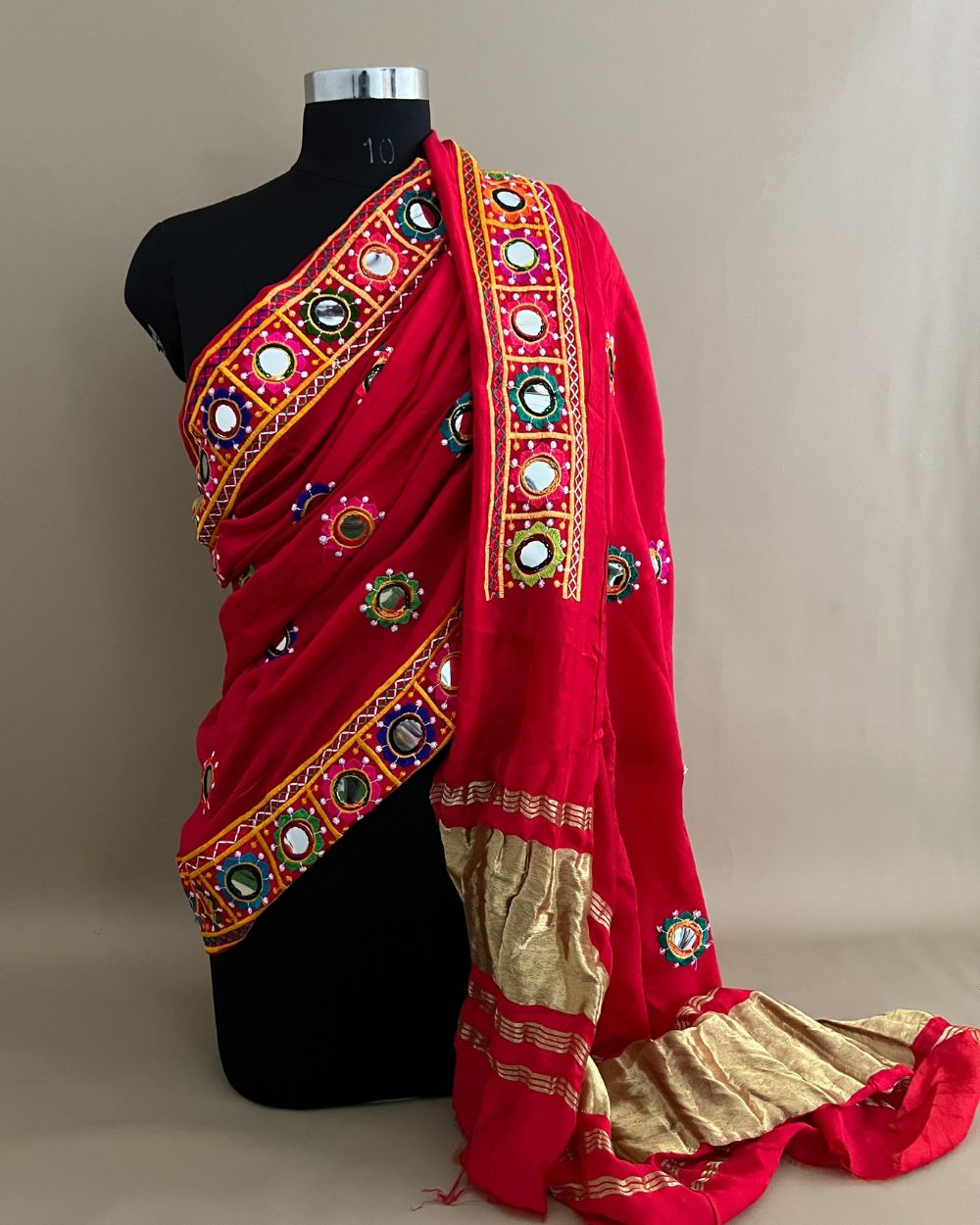 Abla Work Dupatta Cotton Silk Red Colour 42 Inches Width