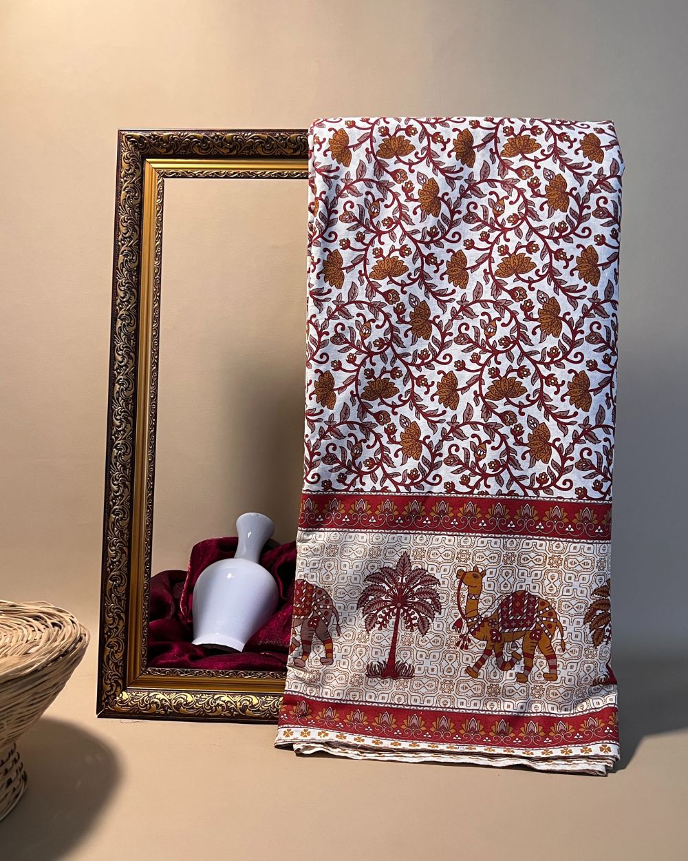 Printed Cotton With Border Brown Colour 44 Inches Width
