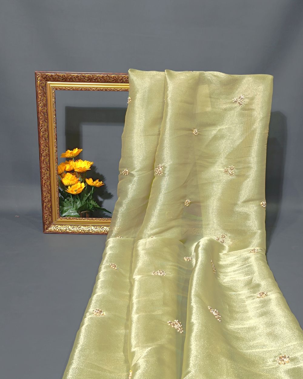 Shimmer Silk Work Pastel Pista Colour 44 Inches Width