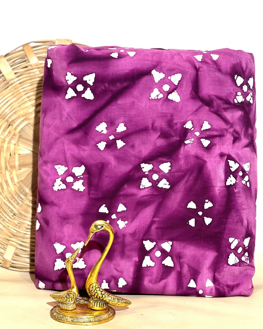 Cotton Hand Blocked Wax Batik Print Purple Colour 45 Inches Width