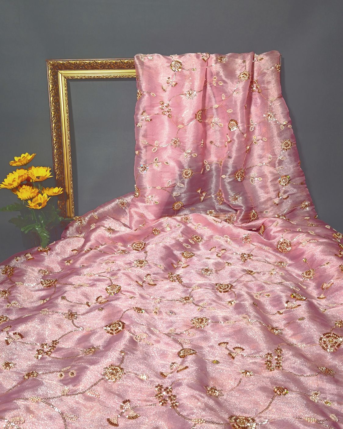 Shimmer Silk Work Peach Pink Colour 42 Inches Width