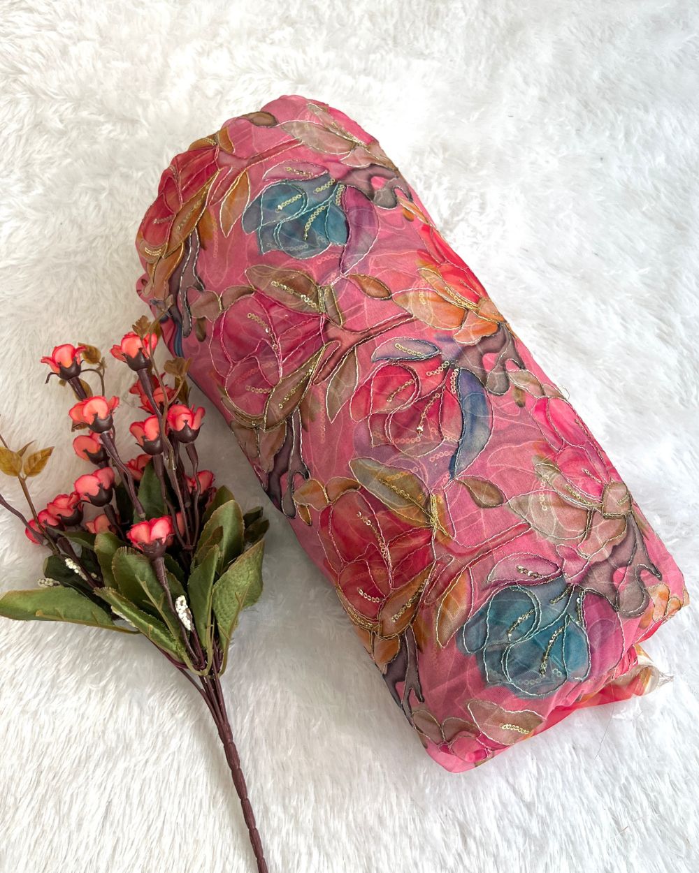 Pure Soft Organza Work Pink Colour 45 Inches Width