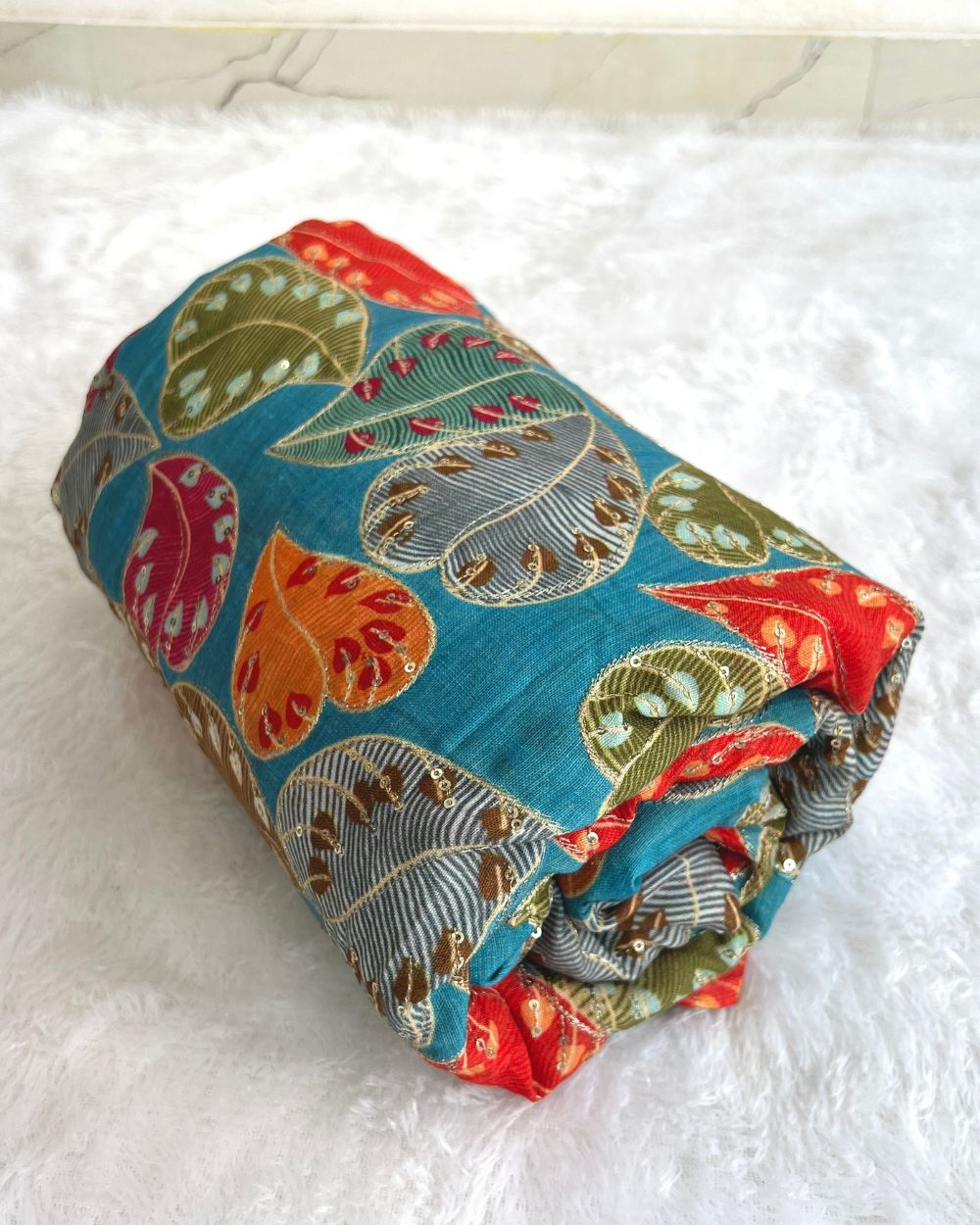 Mix Cotton Work Blue Colour 40 Inches Width