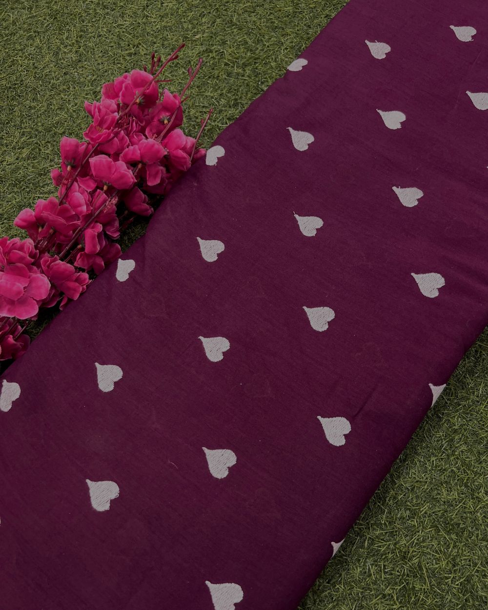 Kora Cotton Work Dark Wine Colour 42 Inches Width