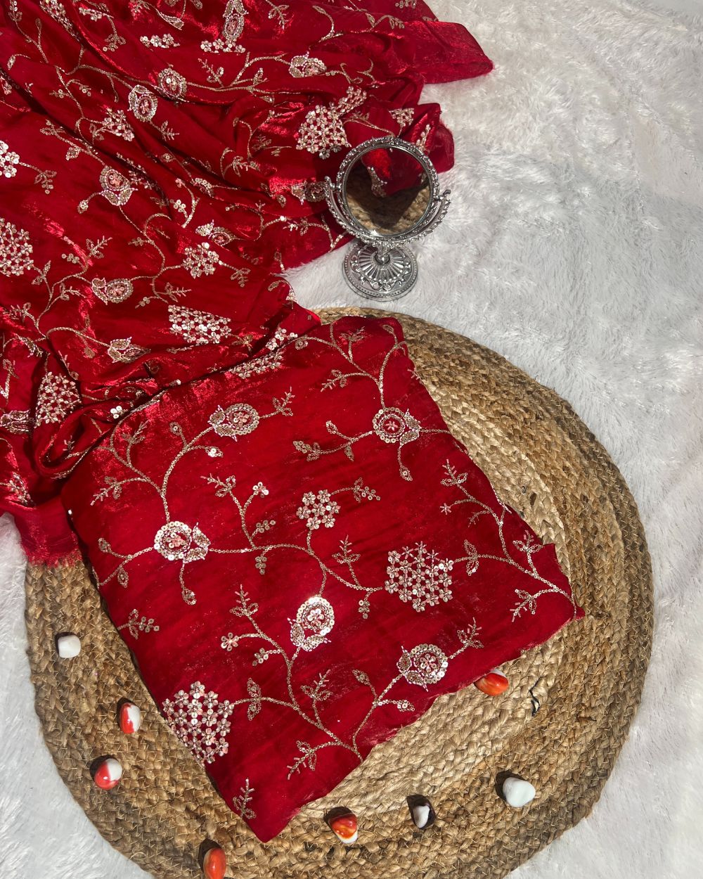 Space Silk Work Red Colour 45 Inches Width