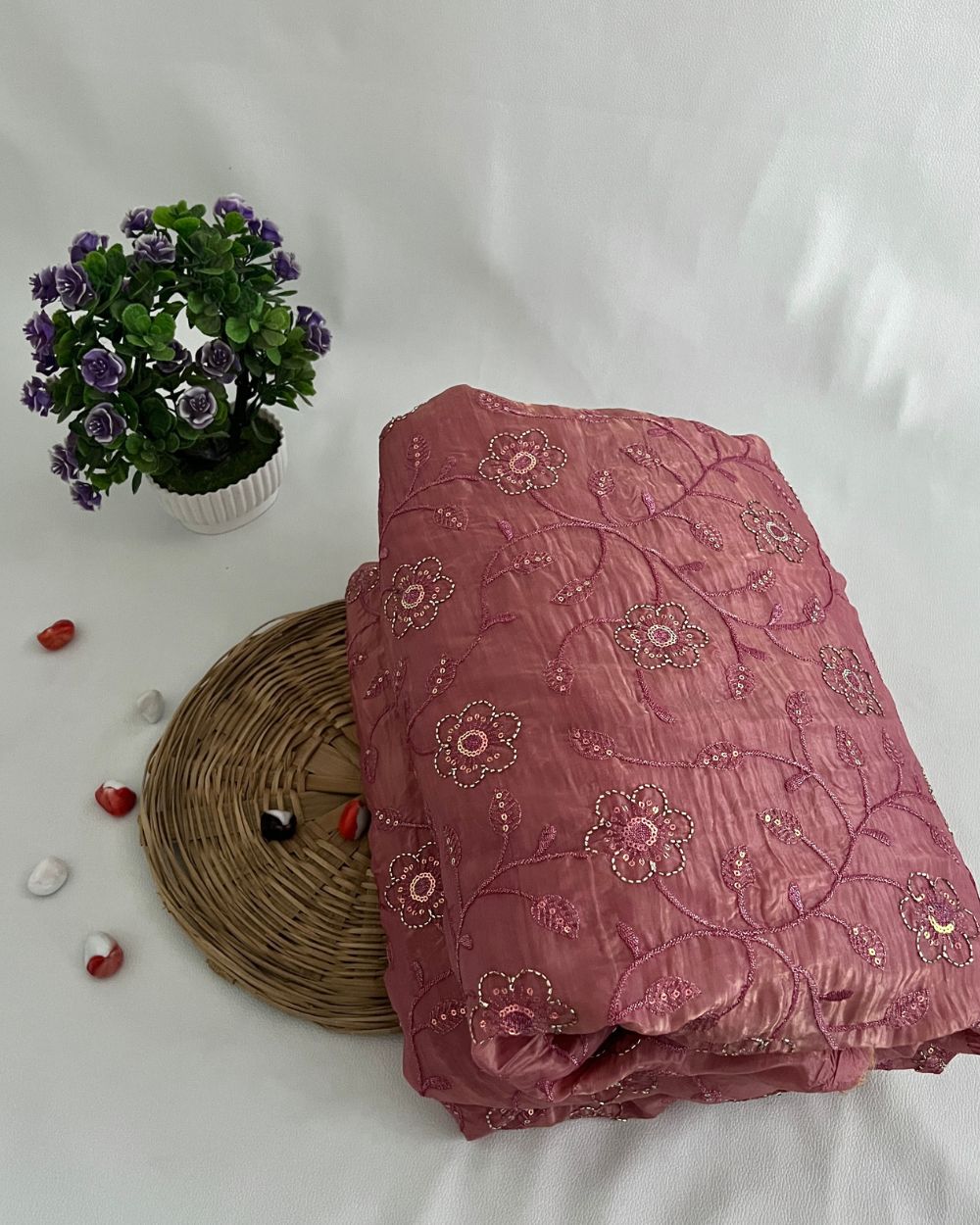 Gold Crush Work Peach Pink Colour 48 Inches Width