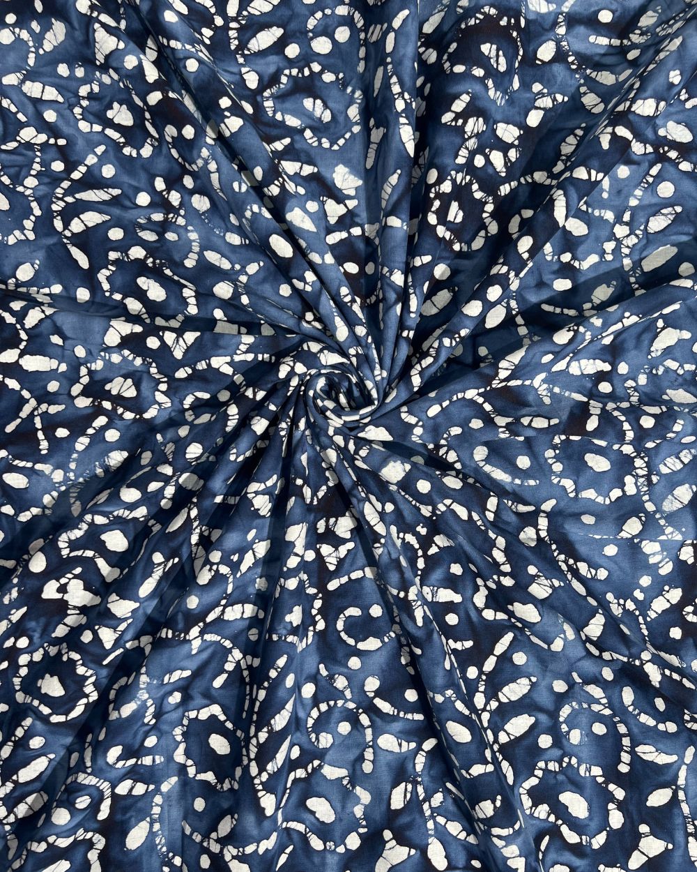 Cotton Hand Blocked Wax Batik Print Navy Blue Colour 46 Inches Width