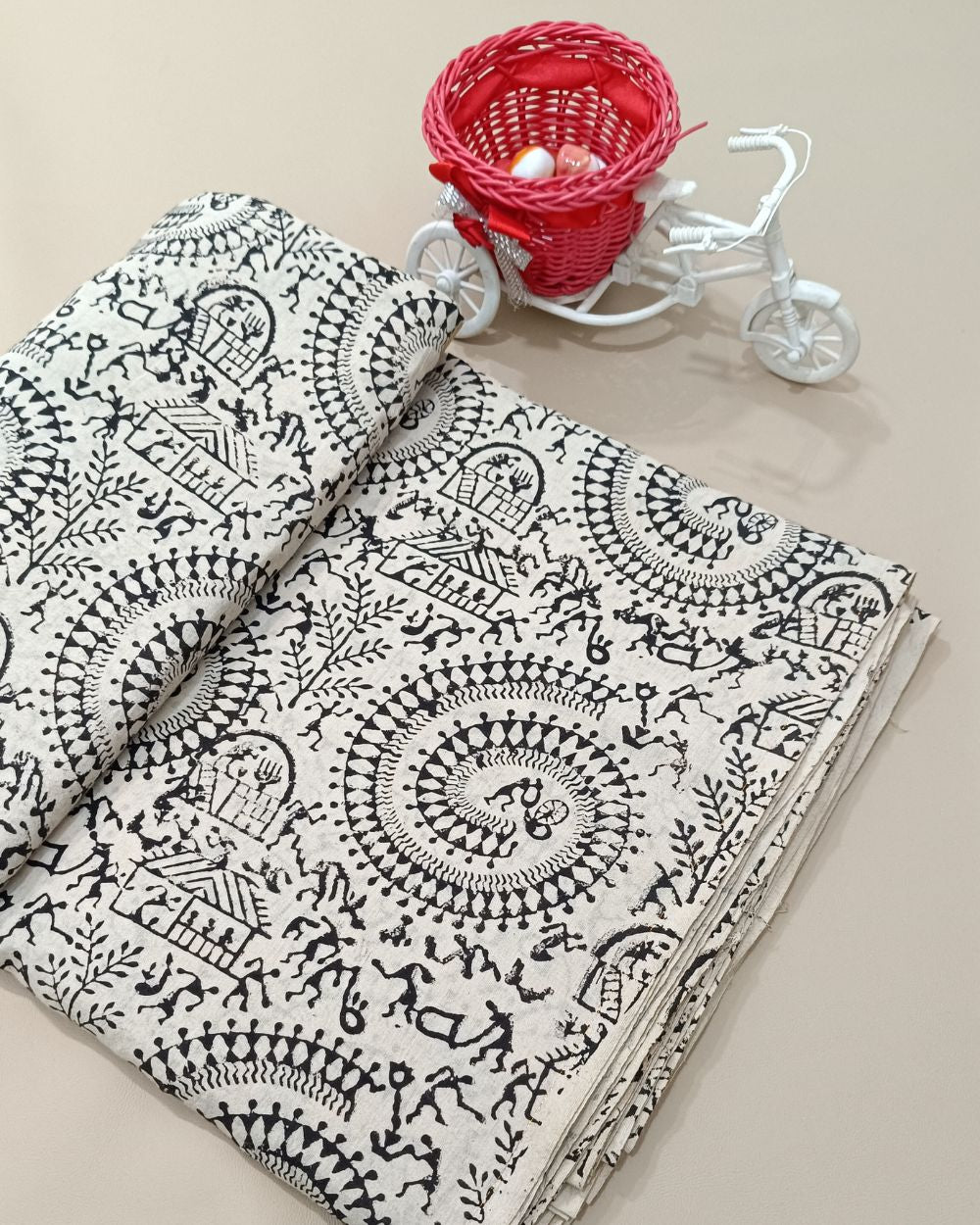Bagru Hand Block Printed Cotton Off White Colour 45 Inches Width