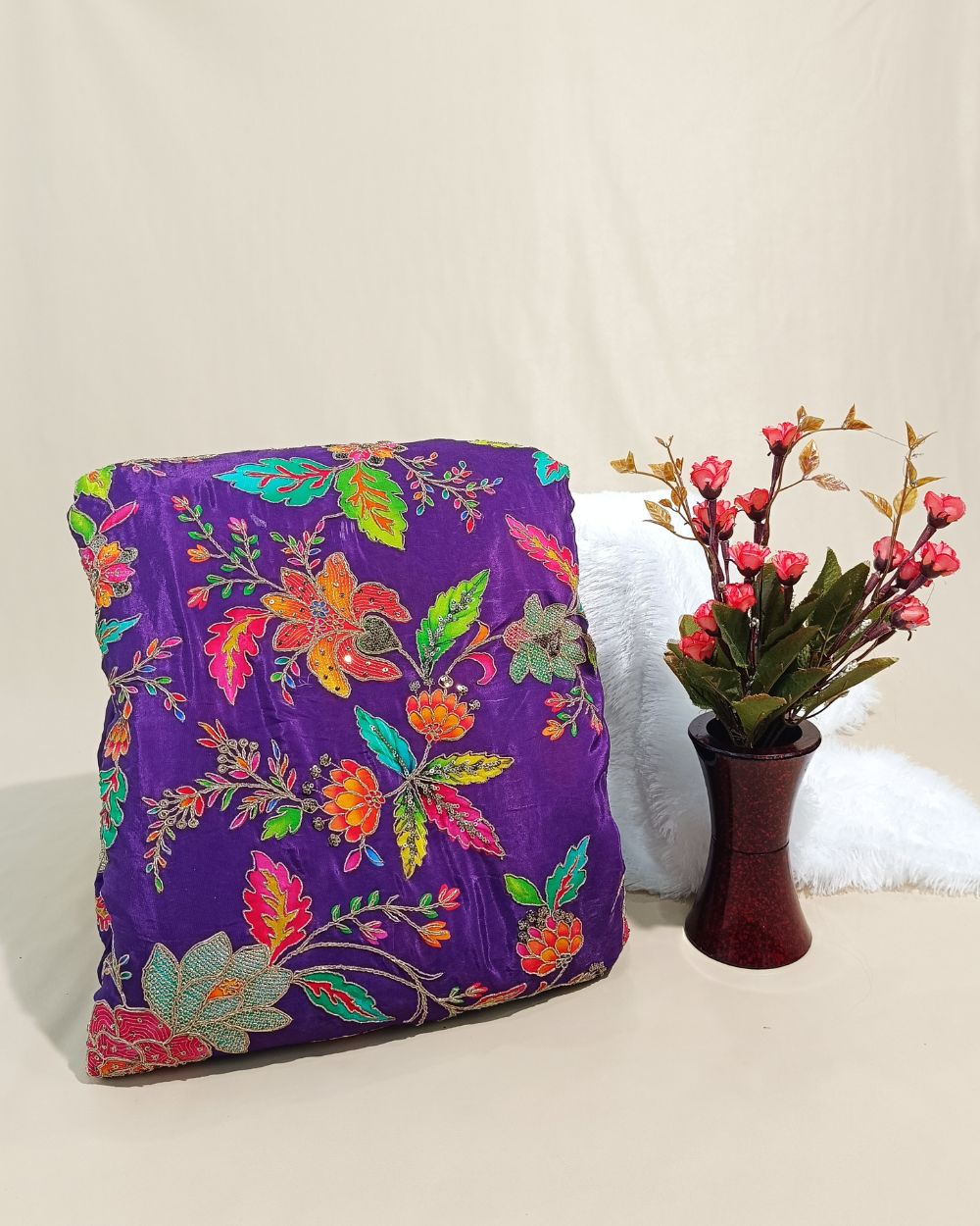 Natural Crepe Work Purple Colour 44 Inches Width