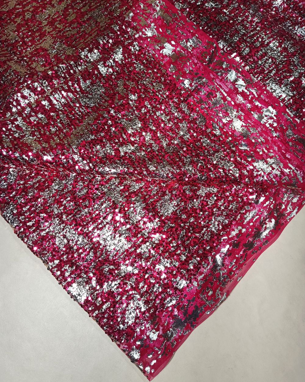 Net Sequins Work Raspberry Pink Colour 44 Inches Width