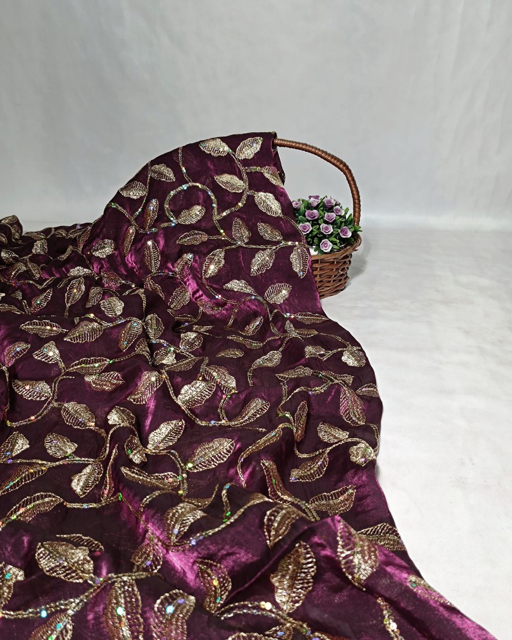 Space Silk Work Dark Wine Colour 42 Inches Width