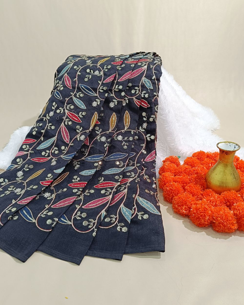 Vichitra Silk Work Black Colour 42 Inches Width
