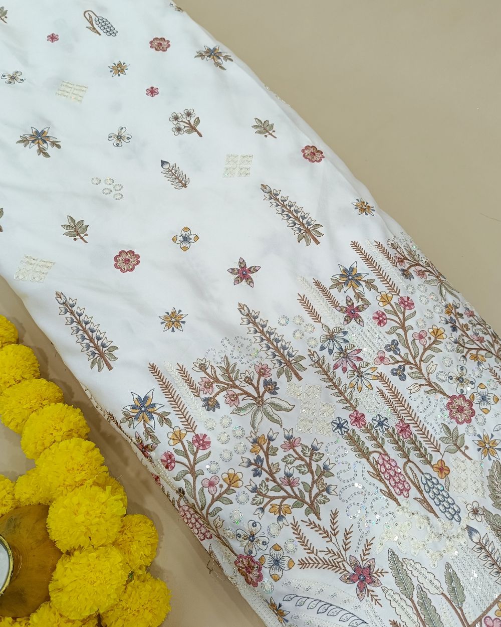 Malai Silk Work White Colour 56 Inches Width