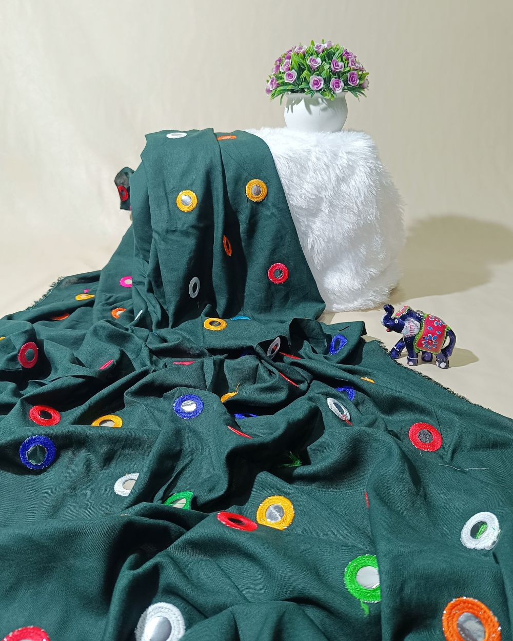 Rayon Abla Work Dark Green Colour 44 inches width