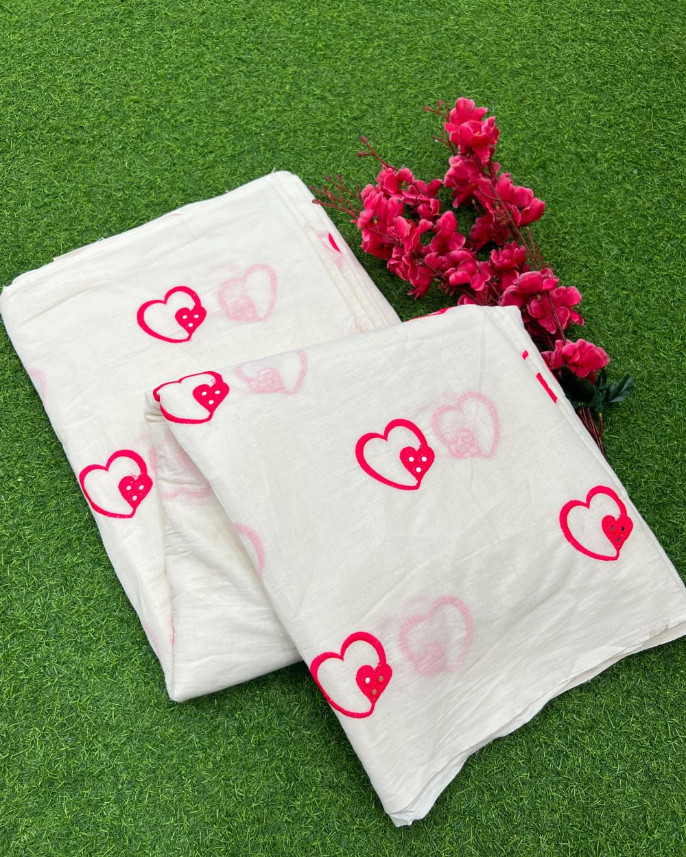 Kora Cotton Work Pink Colour 45 Inches Width