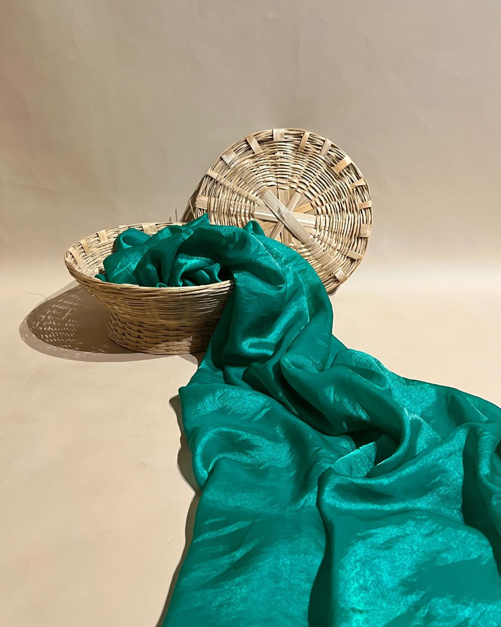 Plain Space Silk (Fendy Satin) Peacock Green Colour 45 Inches Width