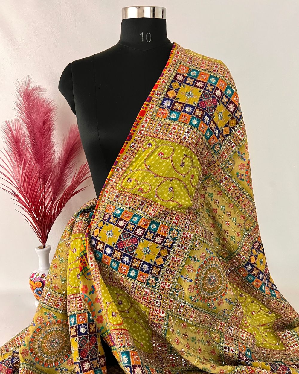 Natural Crepe Work Lemon Green Colour 42 Inches Width