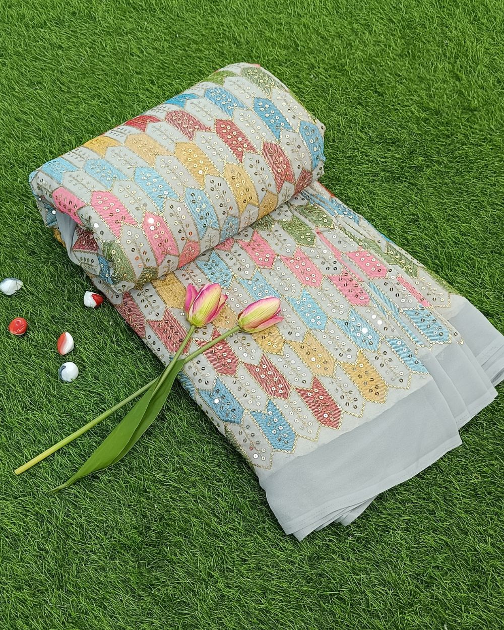 Georgette Work Greyish Blue Colour 44 Inches Width