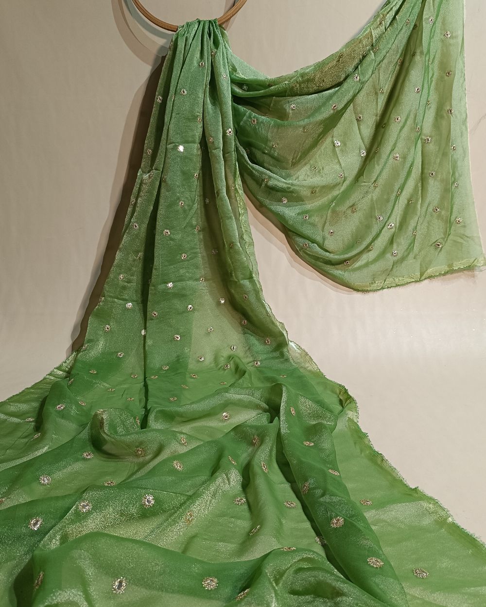 Premium NC Moss with Butti Work Light Pista Colour 44 Inches Width