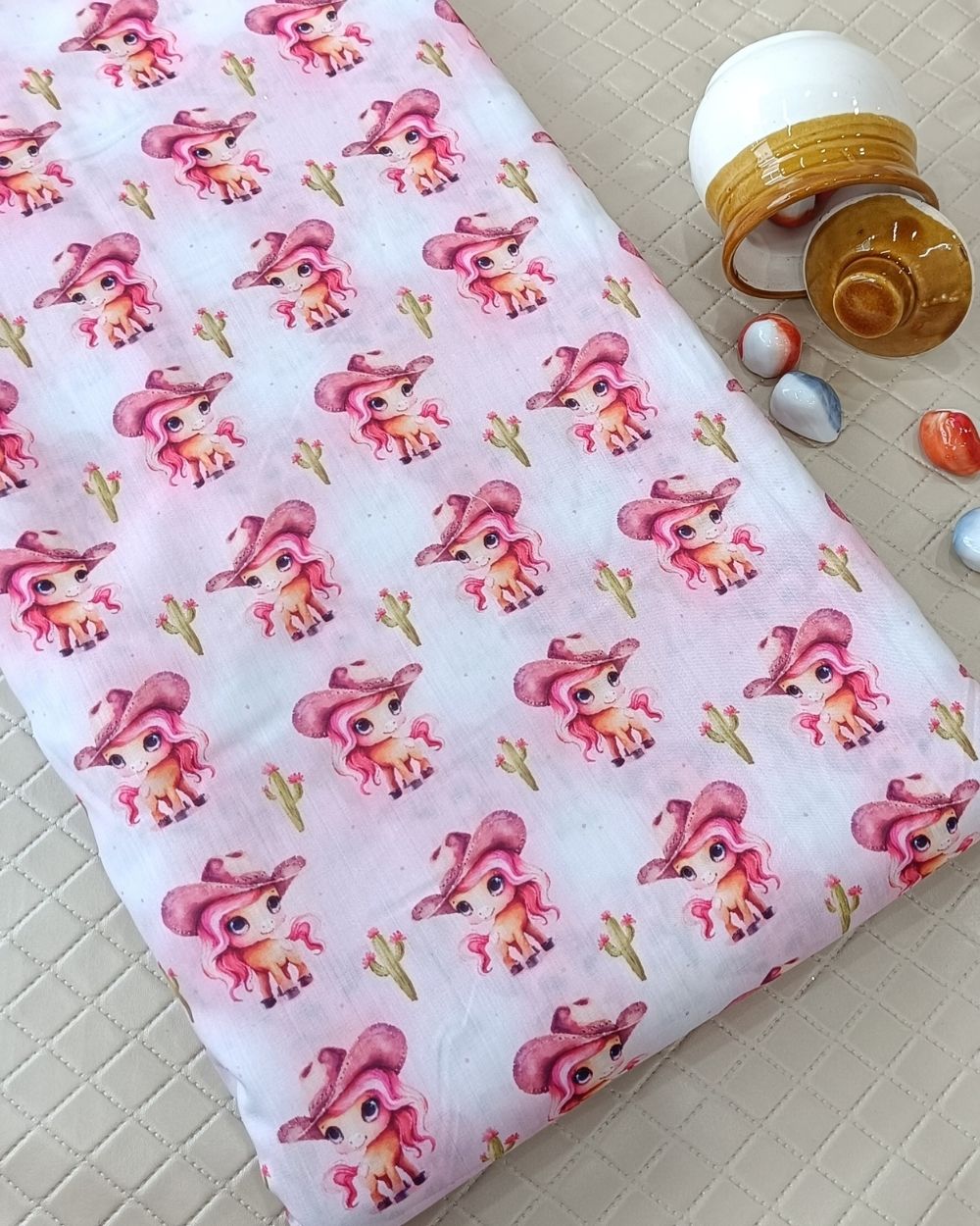 Soft Cotton with Kids Print (Baby/Nursery) White Colour 44 Inches Width