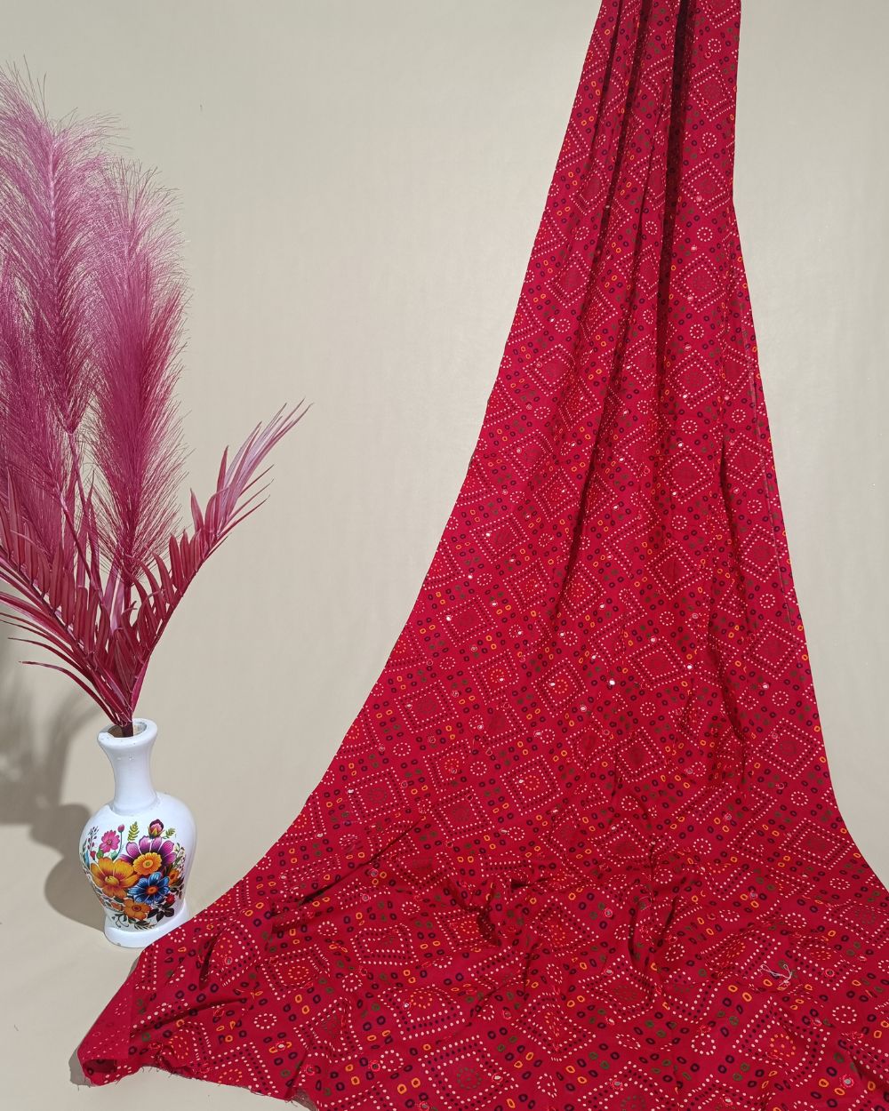 Cotton Abla Work Red Colour 44 Inches Width
